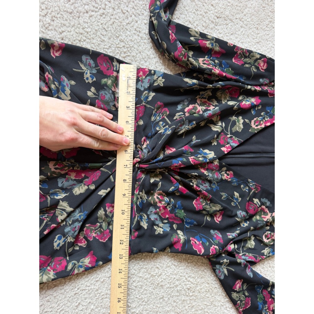 Lauren Ralph Lauren Dress Floral Twist Front Long Sleeve Black Pink Size 2 - Picture 6 of 10